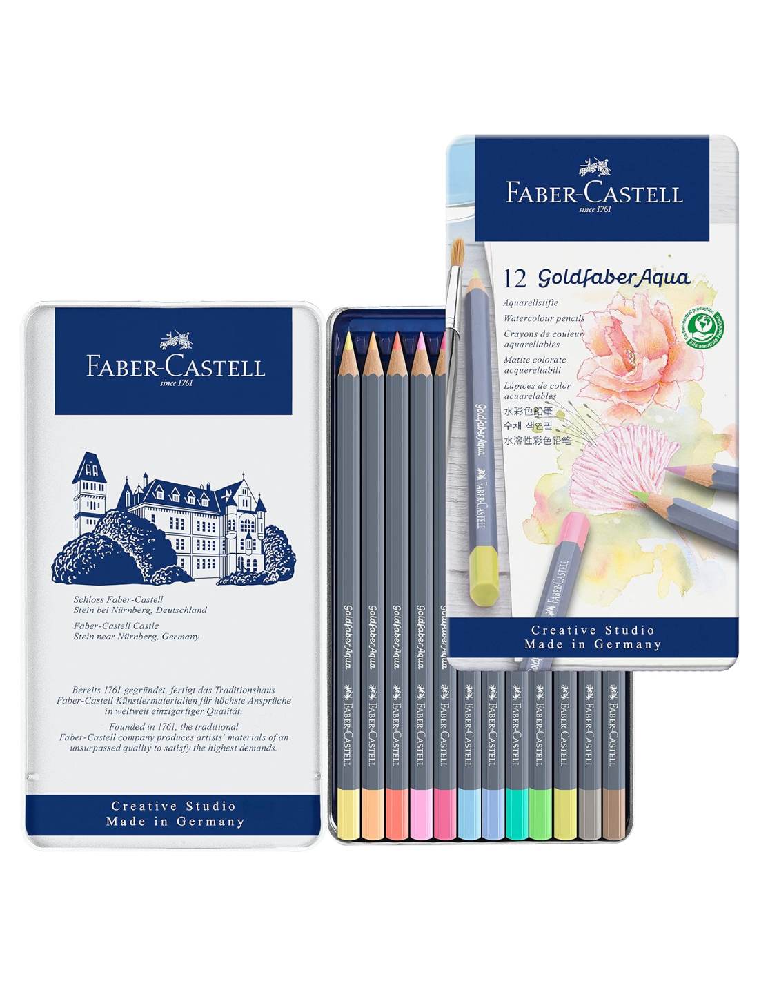 Pastelli Acquerellabili Goldfaber Acqua In Scatola Metallica 12pz