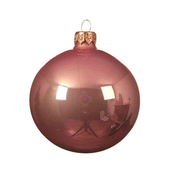 Palline Albero Di Natale In Vetro Rosa Antico Lucido 10cm