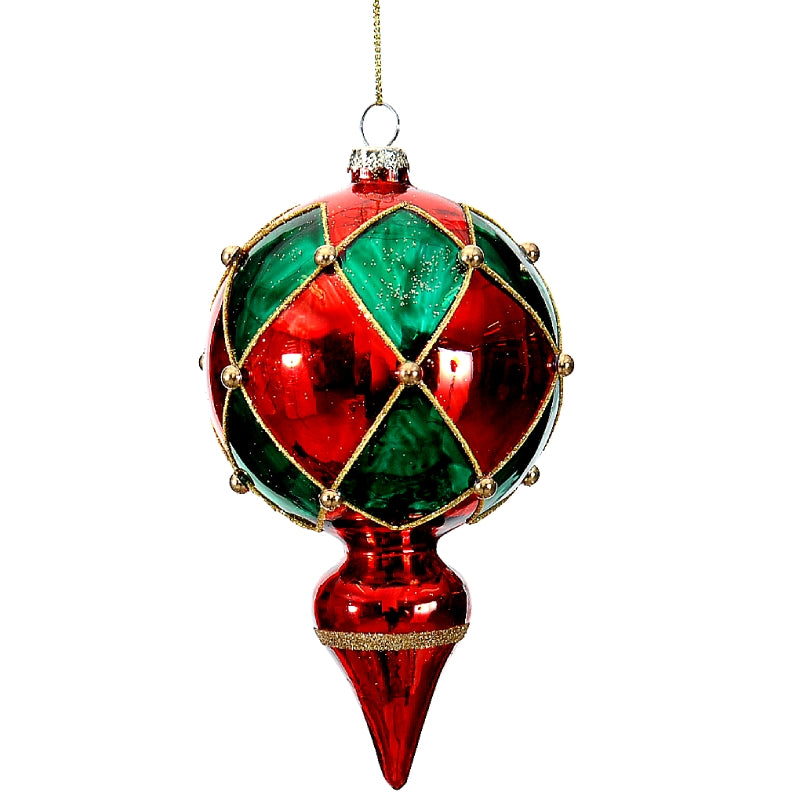 Pallina Albero Di Natale In Vetro Rossa E Verde Con Punta In Rilievo Sacco 16cm