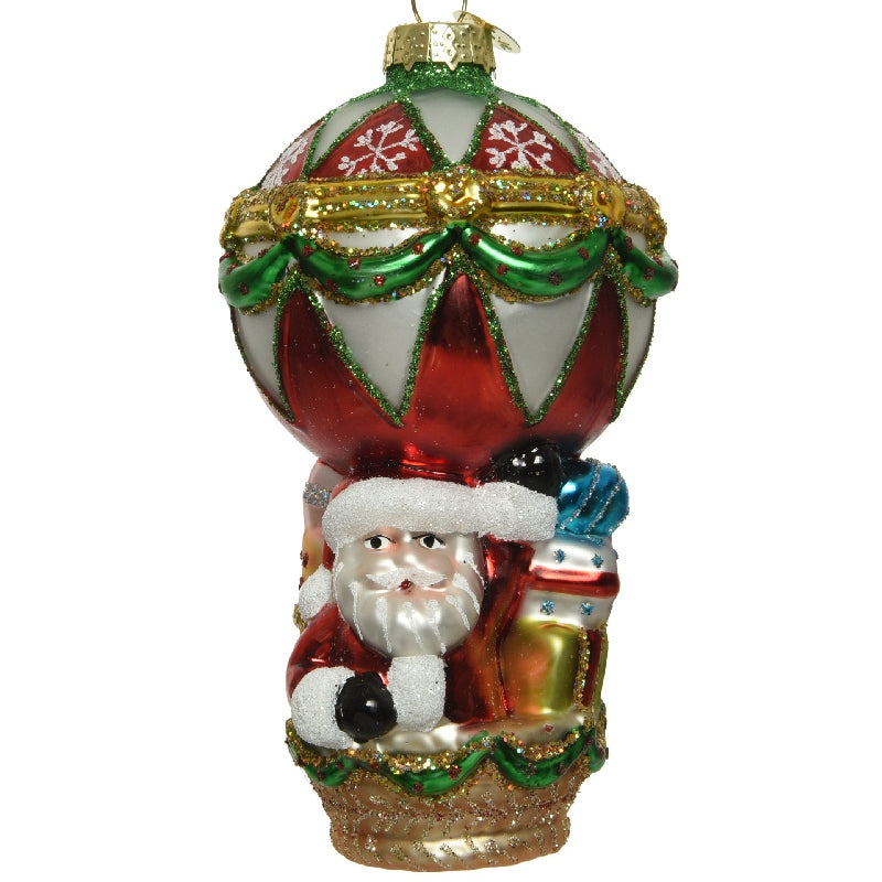 Addobbo Albero Di Natale In Vetro Mongolfiera Con Babbo Natale 13cm