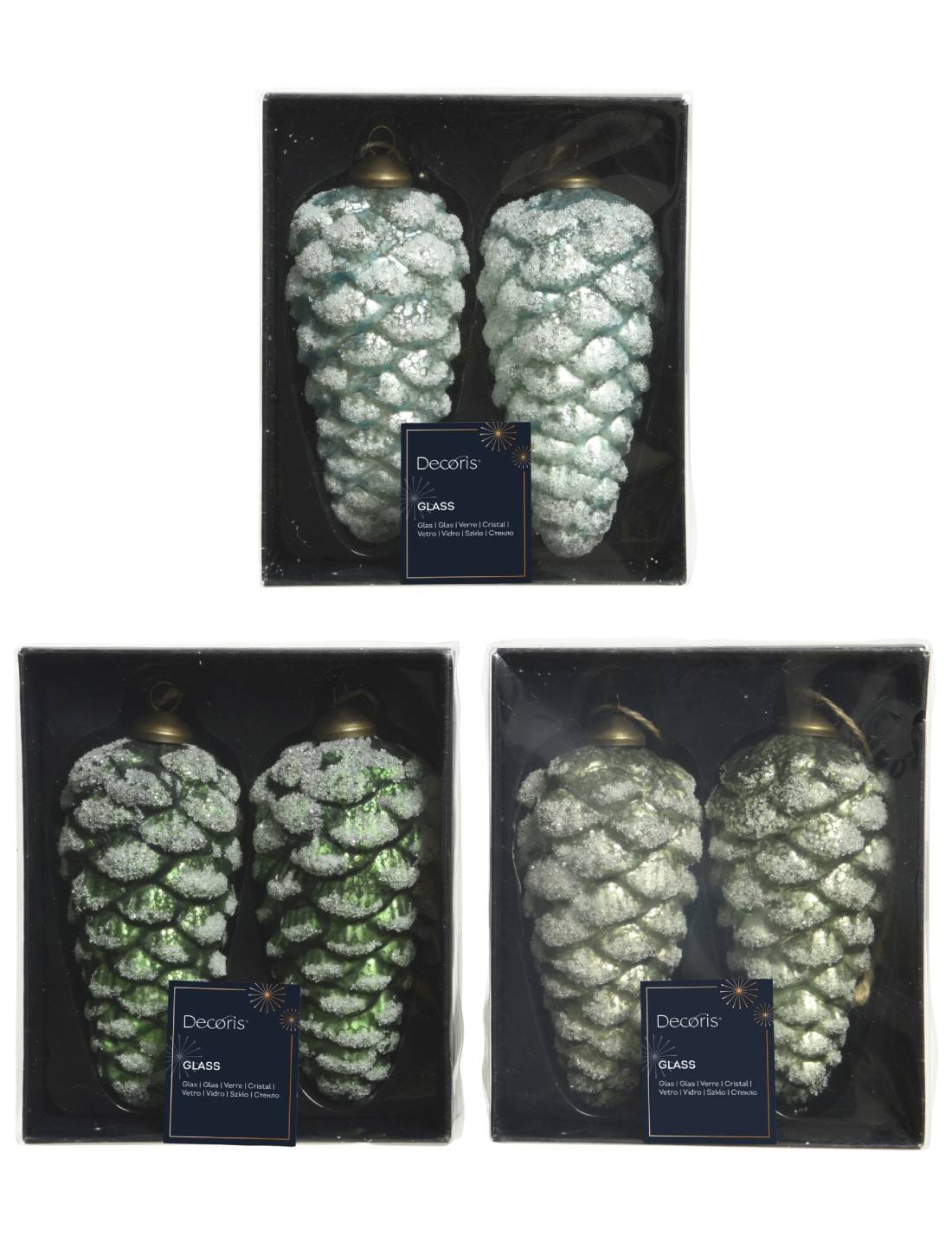 Pallina Albero Di Natale In Vetro Pigna Innevata Glitter 12cm
