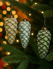 Pallina Albero Di Natale In Vetro Pigna Innevata Glitter 12cm