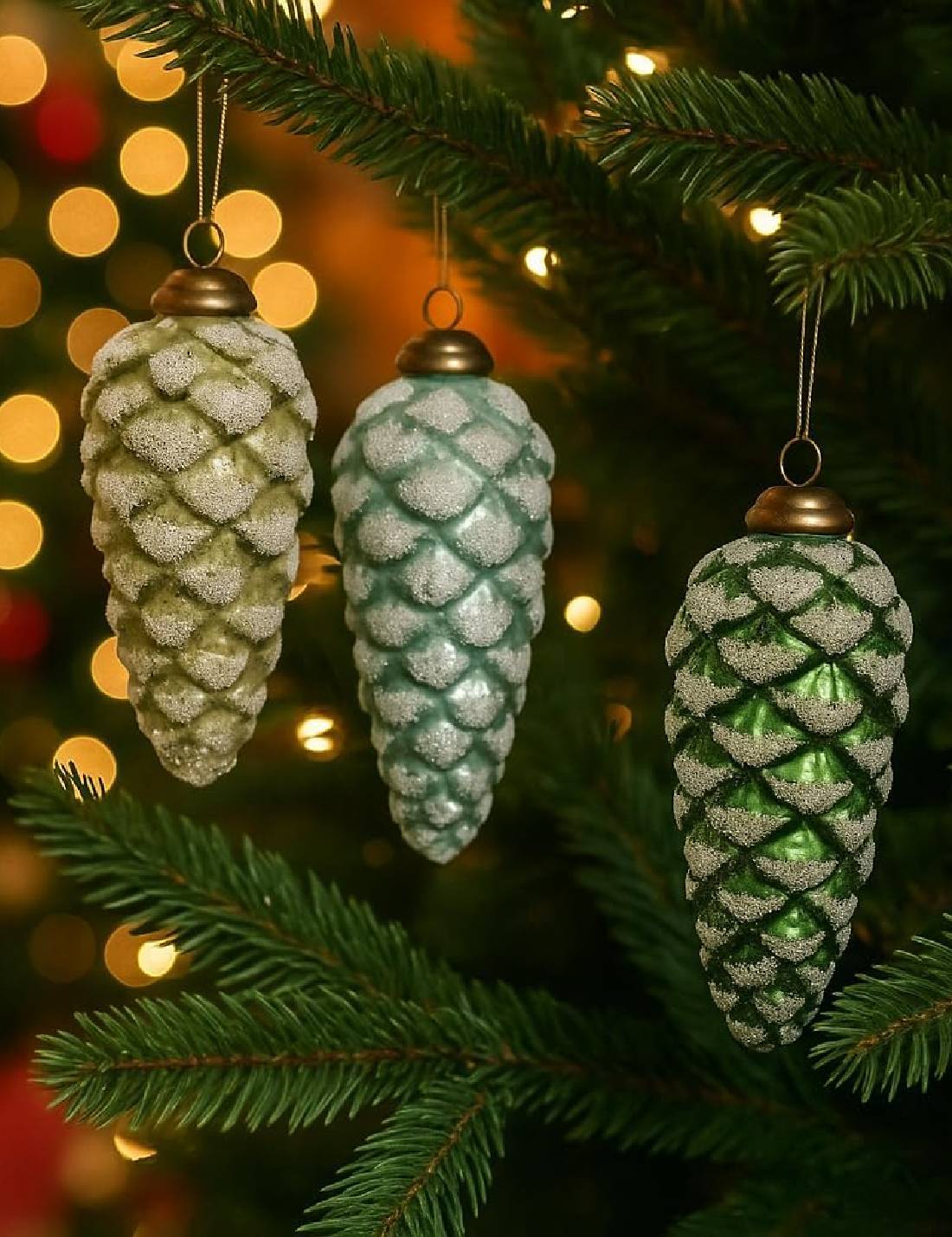 Pallina Albero Di Natale In Vetro Pigna Innevata Glitter 12cm