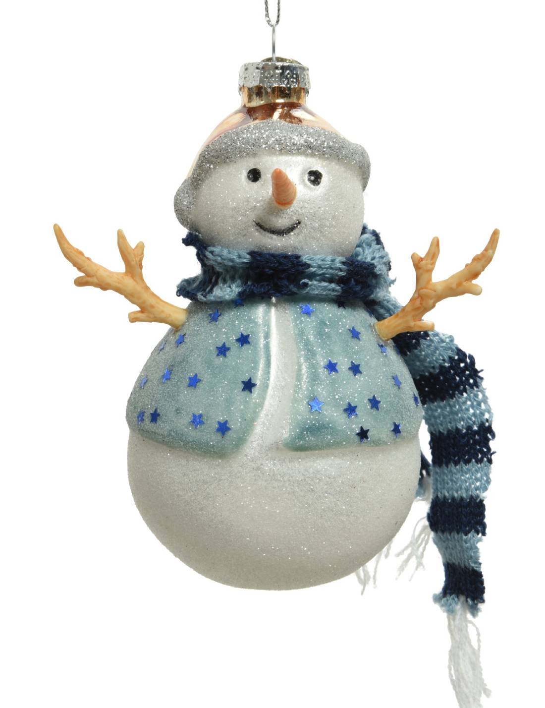 Addobbo Albero Di Natale In Vetro Pupazzo Di Neve 12cm