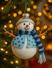 Addobbo Albero Di Natale In Vetro Pupazzo Di Neve 12cm