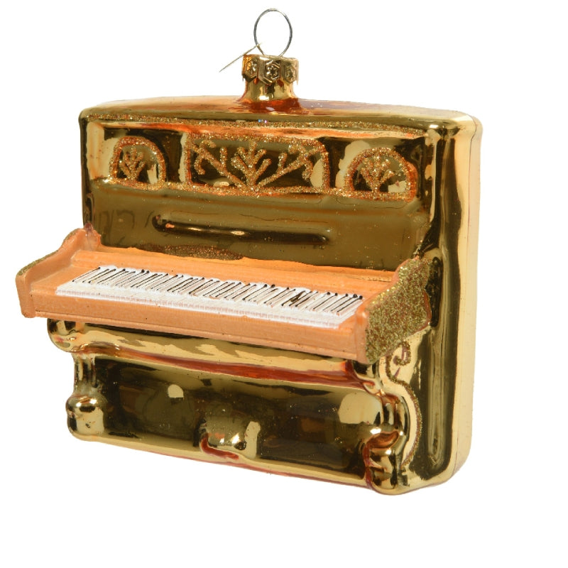 Addobbo Albero Di Natale In Vetro Pianoforte Oro 10cm