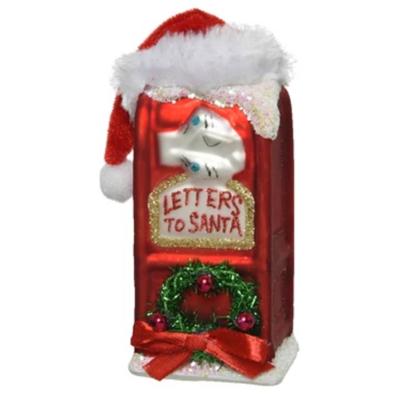 Addobbo Albero Di Natale In Vetro Cassetta Posta Per Babbo Natale 11cm