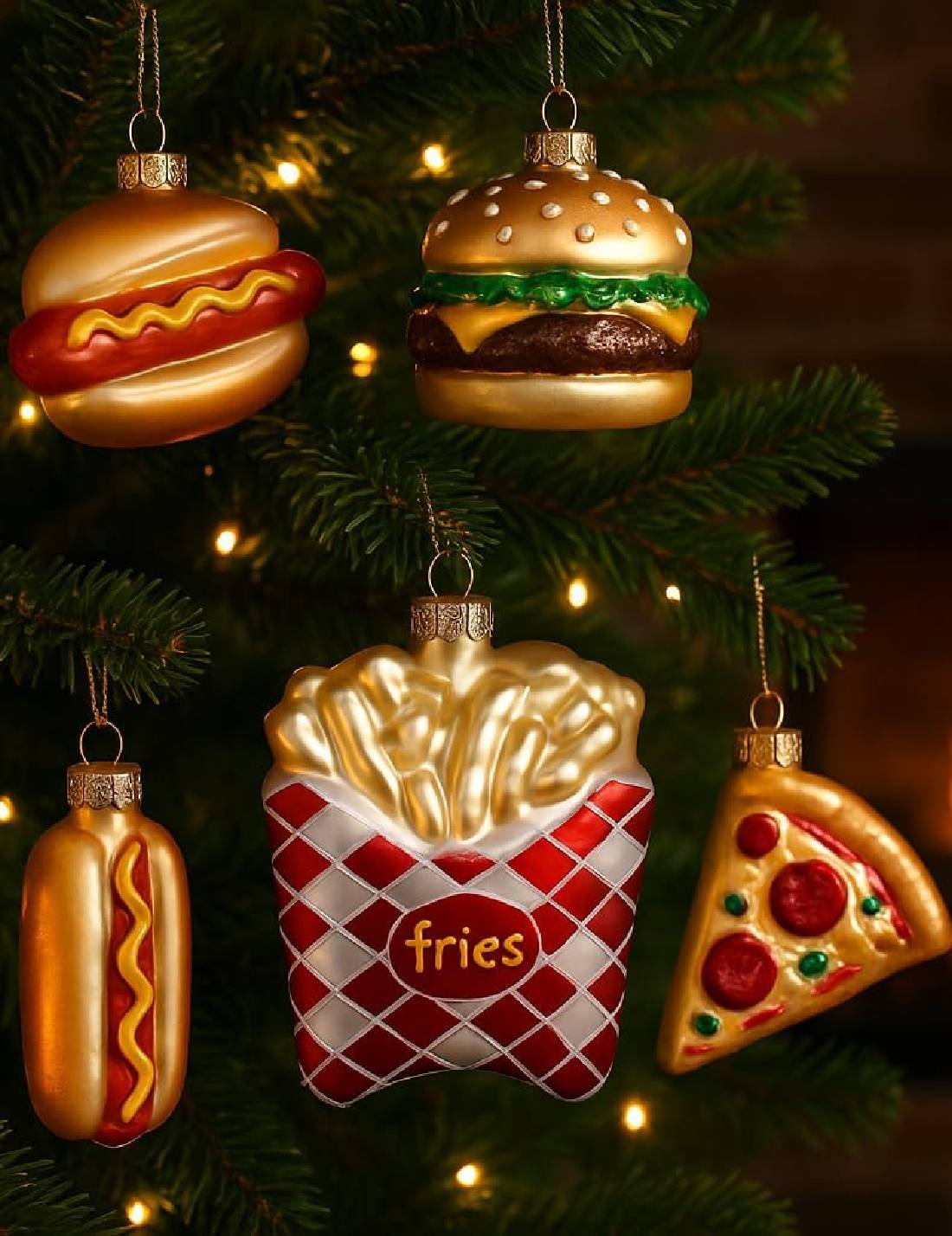 Addobbo Albero Di Natale In Vetro Patatine Fritte 11cm