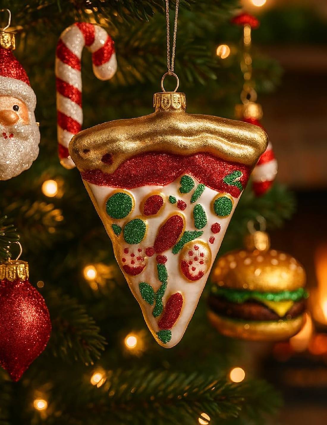 Addobbo Albero Di Natale In Vetro Pizza 10cm