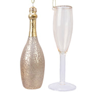 Addobbo Albero Di Natale In Vetro Calice Bottiglia Champagne Rosa Gold 13cm Assor
