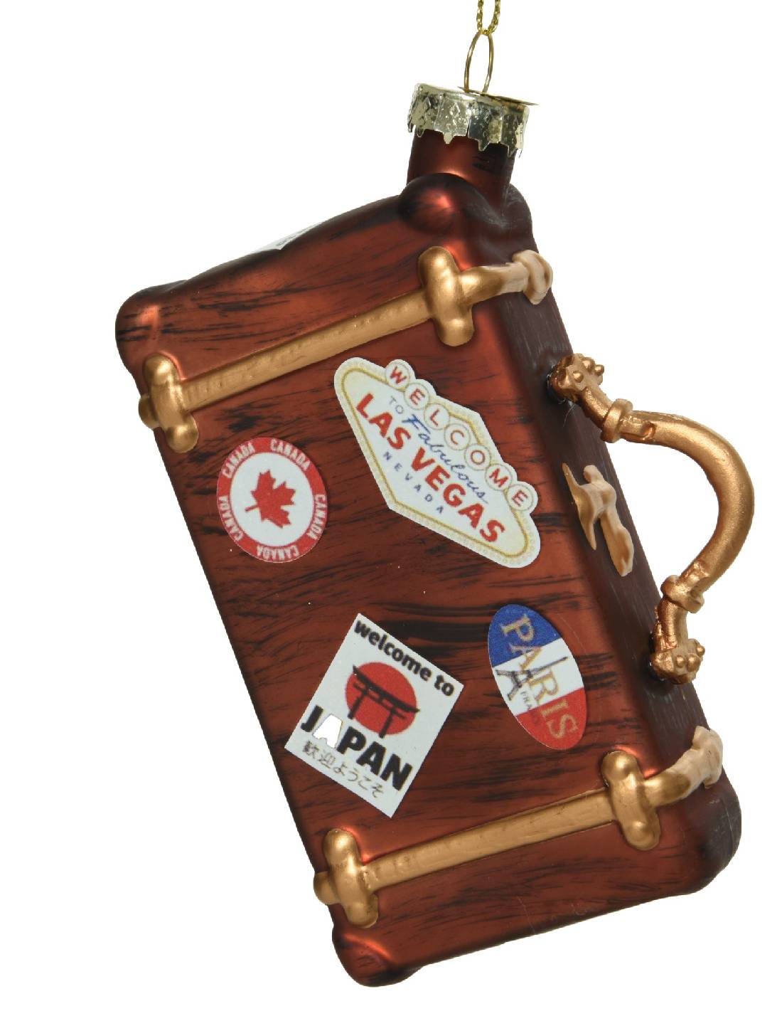 Addobbo Albero Di Natale In Vetro Valigia Con Stickers 12cm