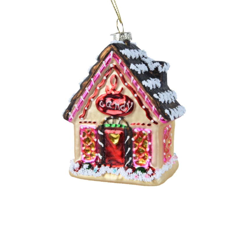Addobbo Albero Di Natale In Vetro Casa Di Marzapane Negozio Caramelle 11cm