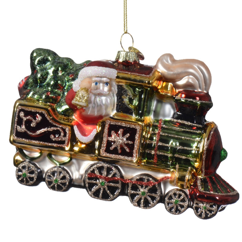Addobbo Albero Di Natale In Vetro Treno Di Babbo Natale 15cm