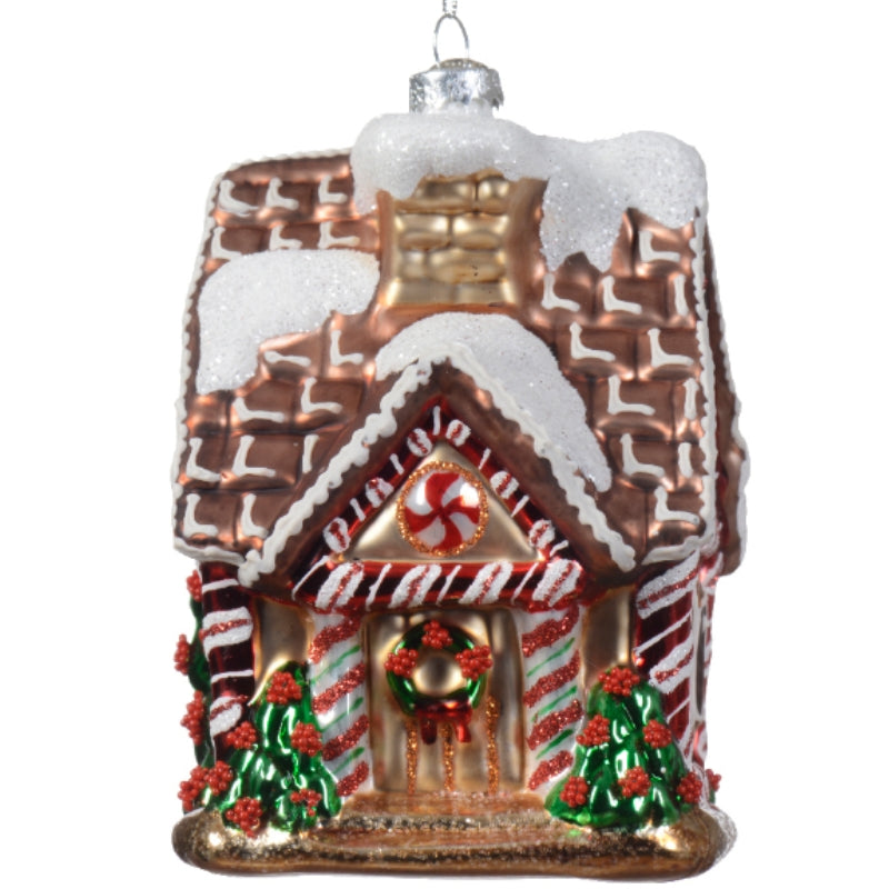 Addobbo Albero Di Natale In Vetro Casa Di Marzapane Decorata 14cm