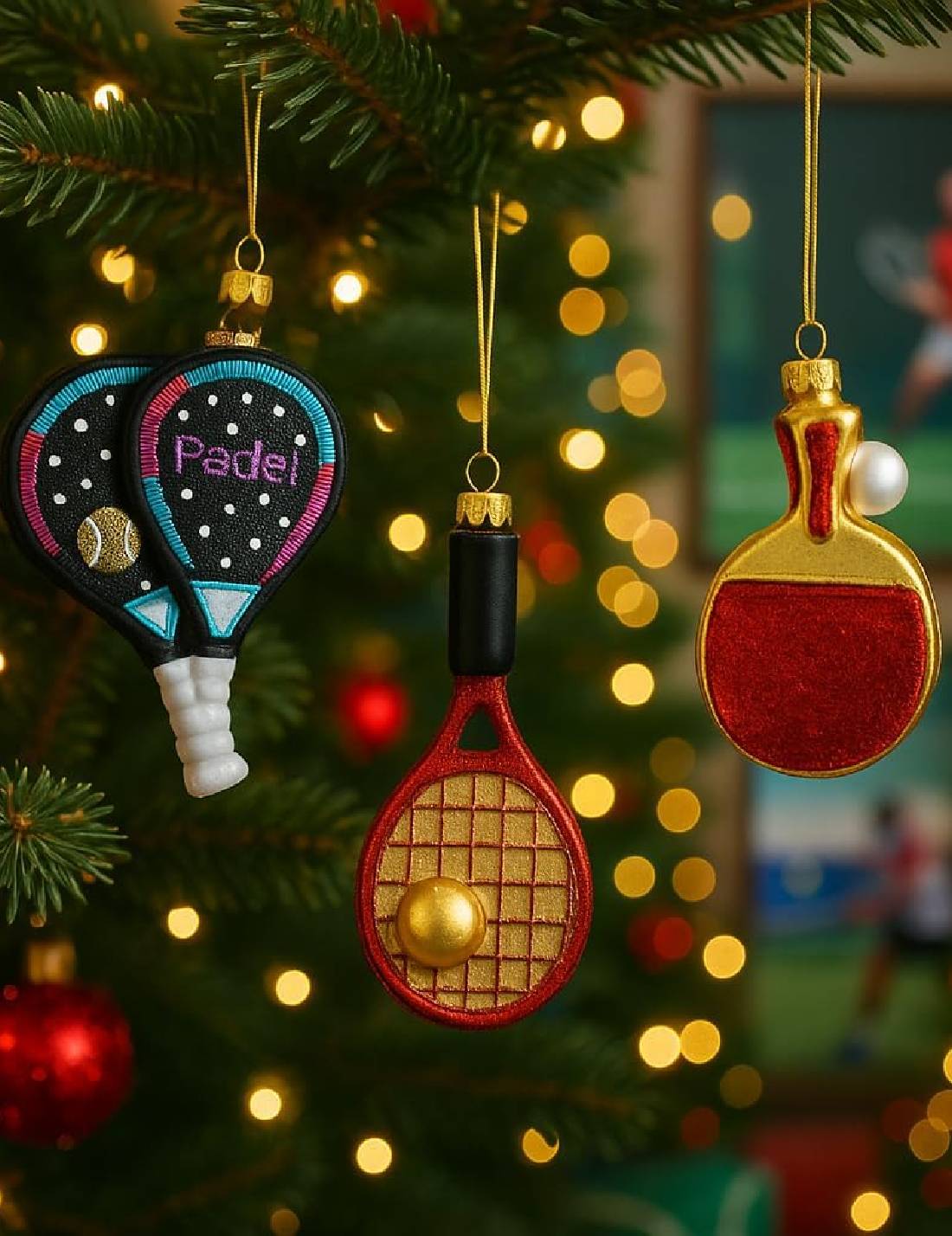 Addobbo Albero Di Natale In Vetro Racchette Sportive 11cm