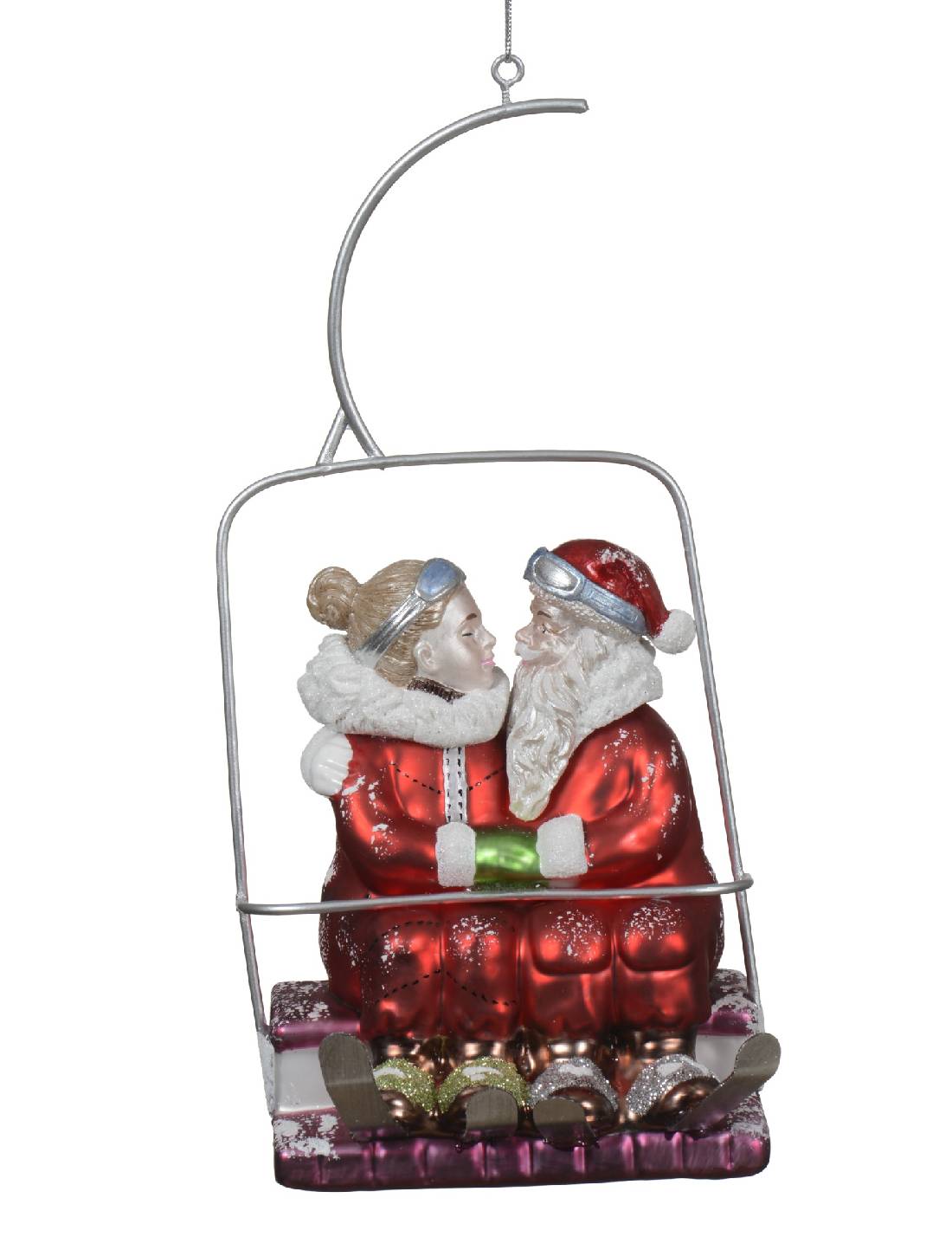 Addobbo Albero Di Natale In Vetro Babbo E Mamma Natale In Funivia 22cm
