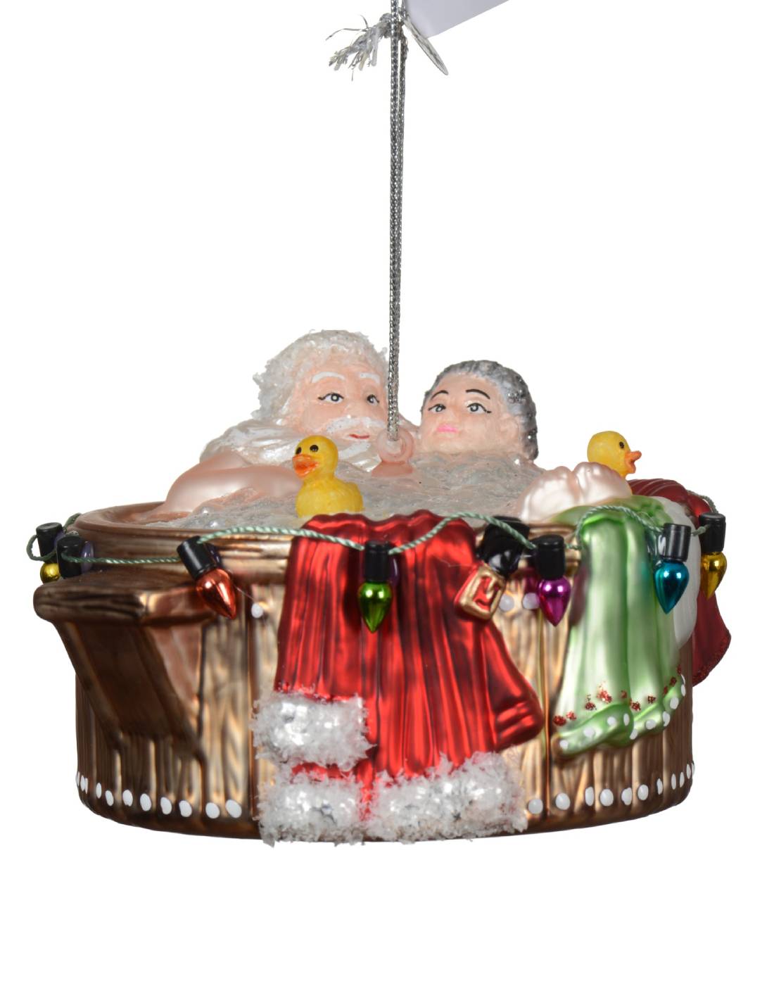 Addobbo Albero Di Natale In Vetro Mamma E Babbo Natale In Vasca 11cm