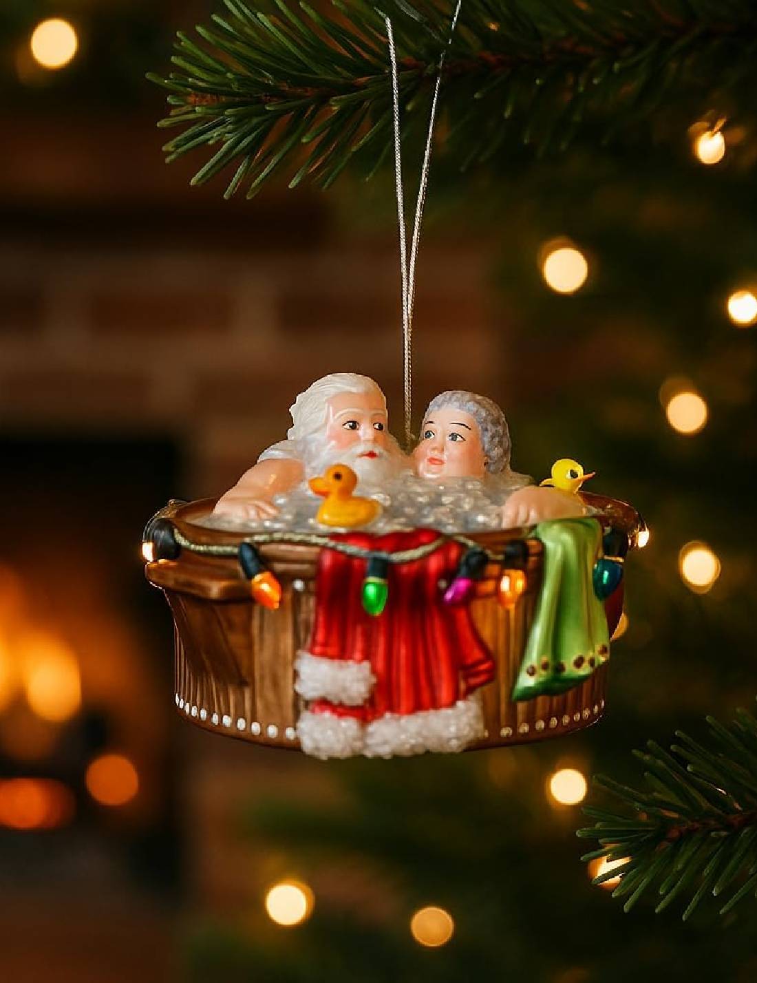 Addobbo Albero Di Natale In Vetro Mamma E Babbo Natale In Vasca 11cm