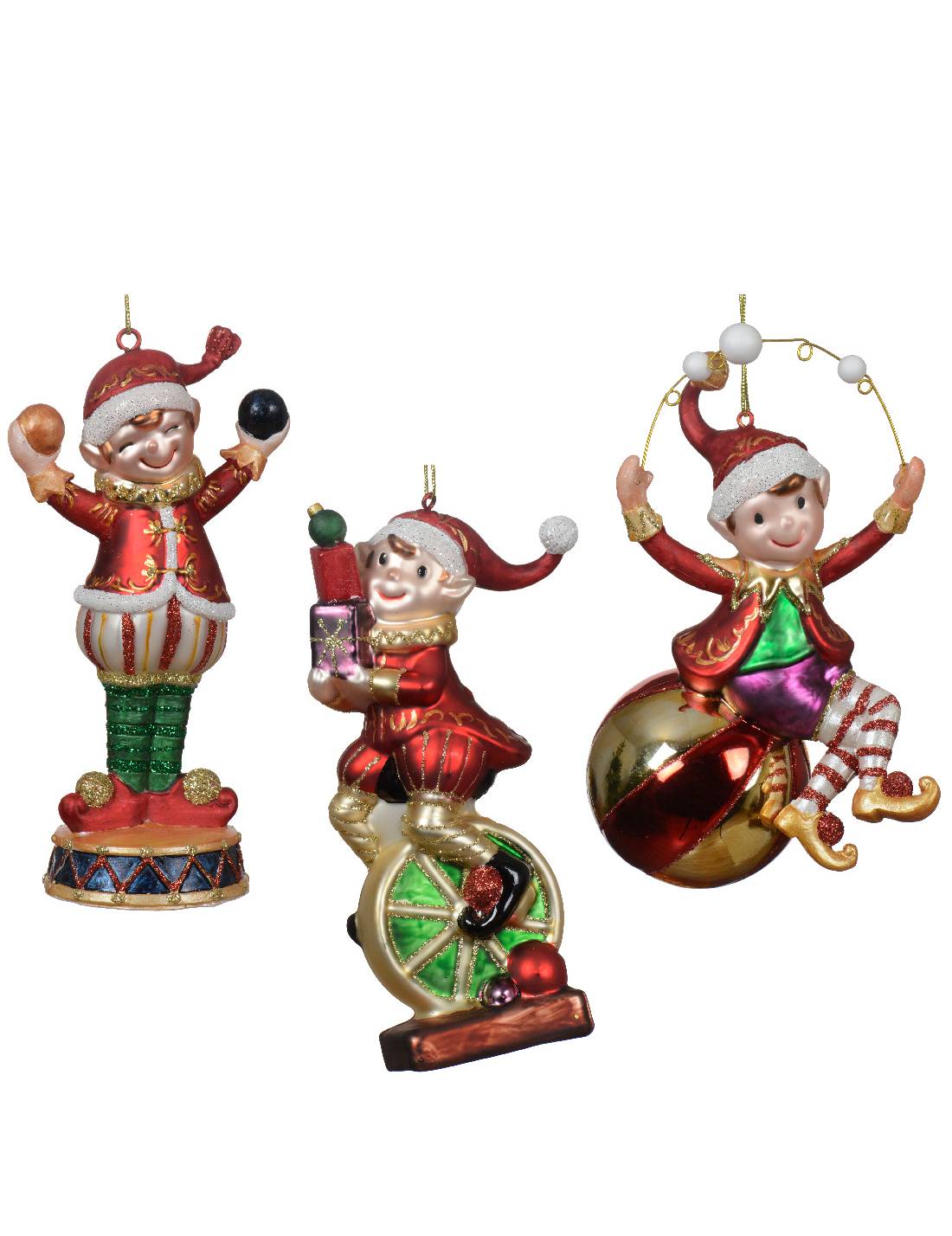 Addobbo Albero Di Natale In Vetro Elfo Giocoliere 15cm Prodotto Assortito