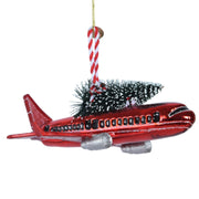 Addobbo Albero Di Natale In Vetro Aereo Rosso Con Albero 16cm