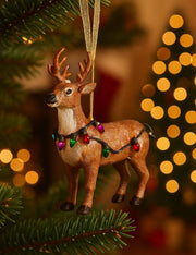 Addobbo Albero Di Natale In Vetro Renna Con Luci Colorate 13cm