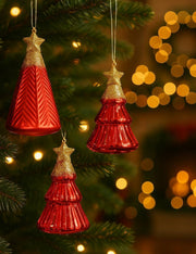 Addobbo Albero Di Natale In Vetro Alberello Rosso 12cm