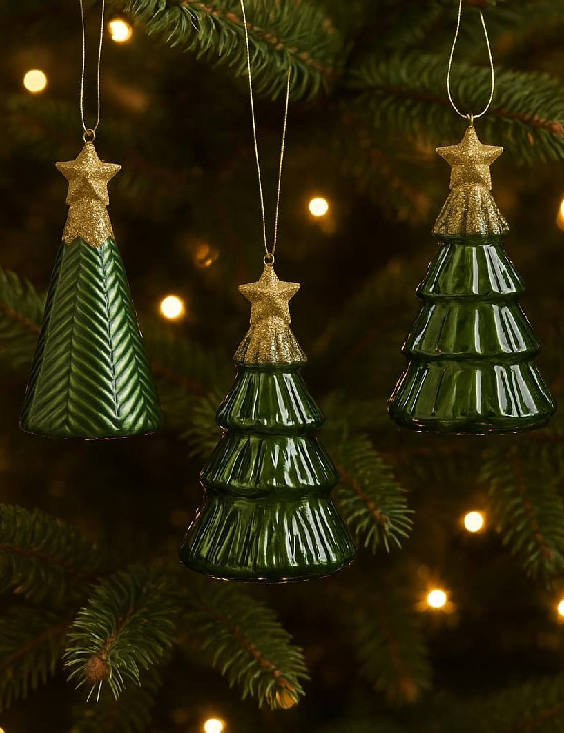 Addobbo Albero Di Natale In Vetro Alberello Verde Pino 12cm