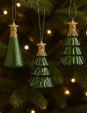 Addobbo Albero Di Natale In Vetro Alberello Verde Pino 12cm