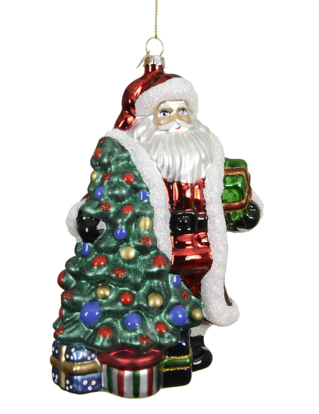 Addobbo Albero Di Natale In Vetro Babbo Natale Con Albero E Regali 17cm