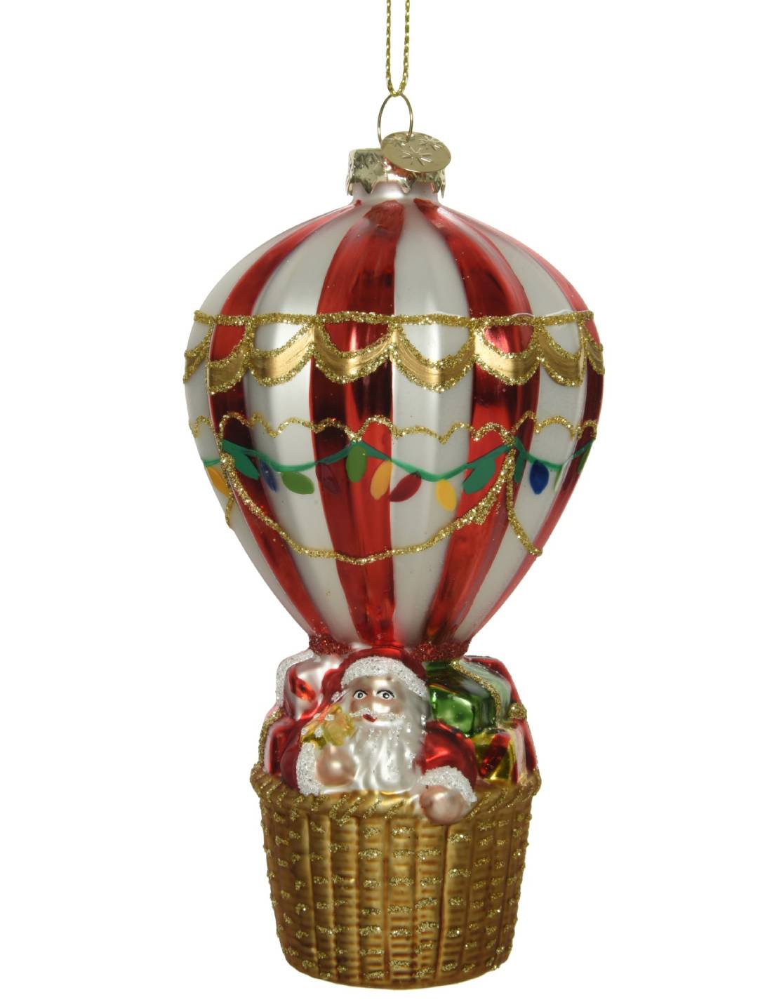 Addobbo Albero Di Natale In Vetro Mongolfiera Con Babbo Natale 16cm