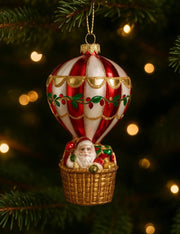 Addobbo Albero Di Natale In Vetro Mongolfiera Con Babbo Natale 16cm