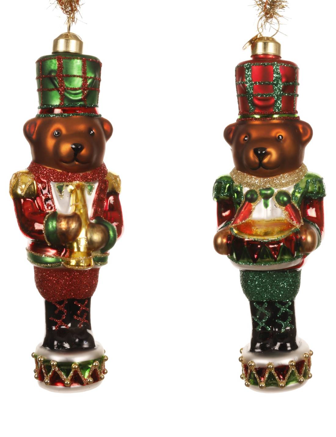 Addobbo Albero Di Natale In Vetro Schiaccianoci Orso Teddy 14cm