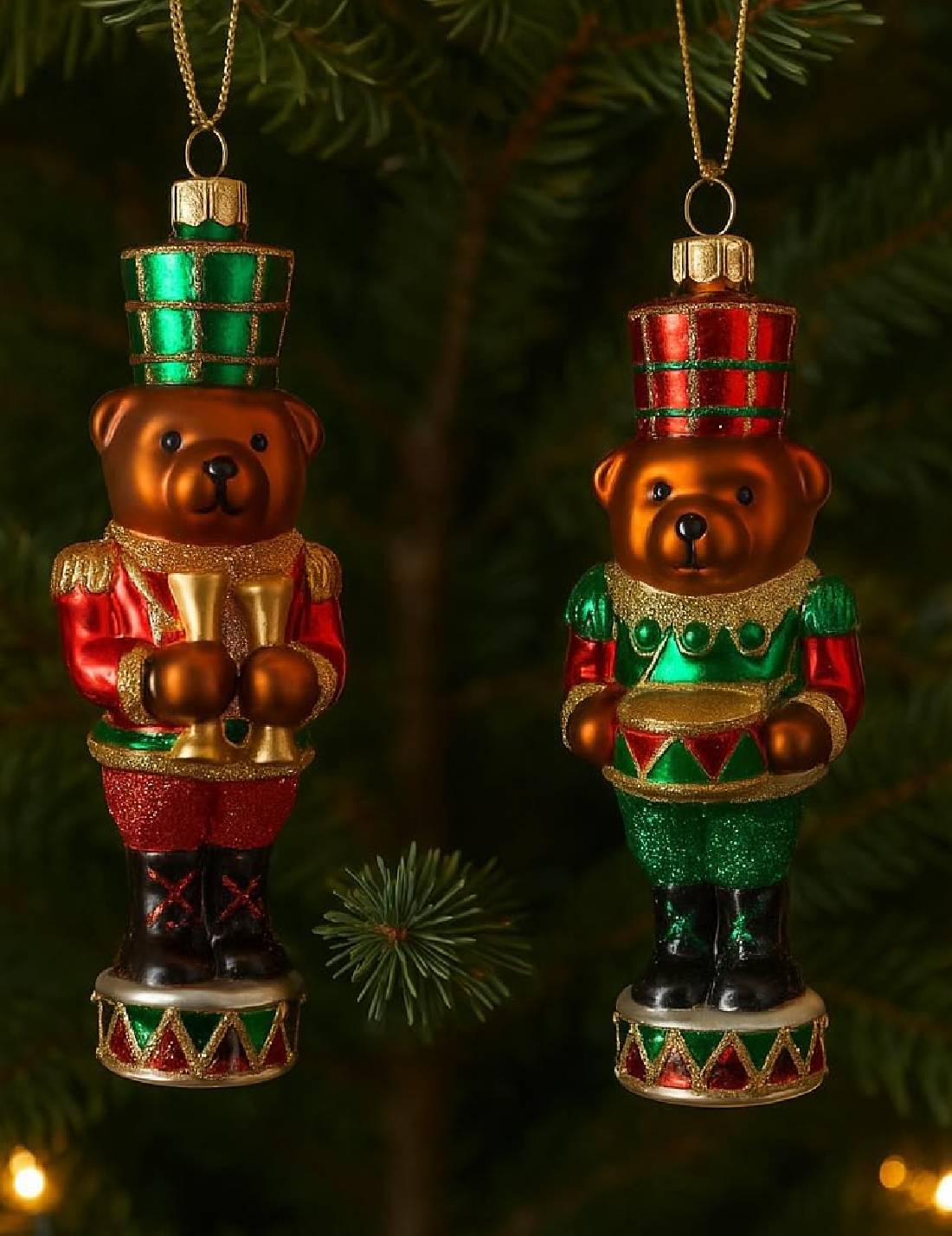 Addobbo Albero Di Natale In Vetro Schiaccianoci Orso Teddy 14cm