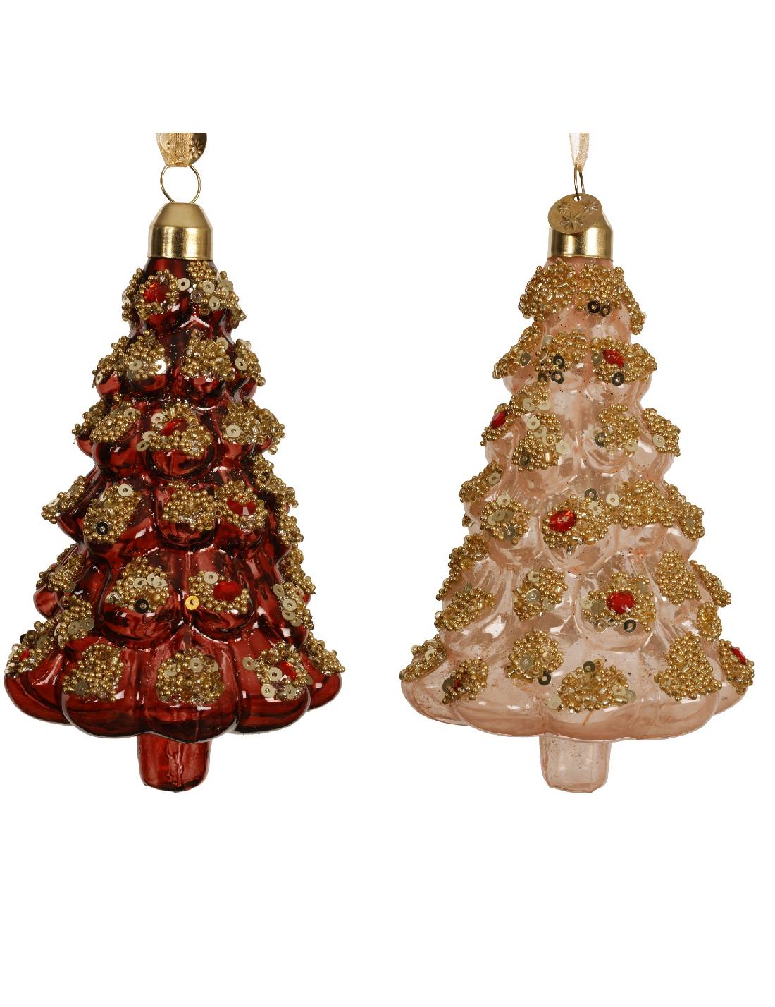 Addobbo Albero Di Natale In Vetro Alberello Con Perline 12cm