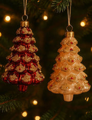 Addobbo Albero Di Natale In Vetro Alberello Con Perline 12cm