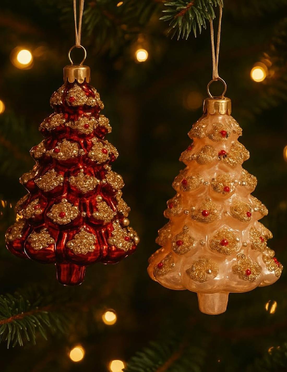 Addobbo Albero Di Natale In Vetro Alberello Con Perline 12cm