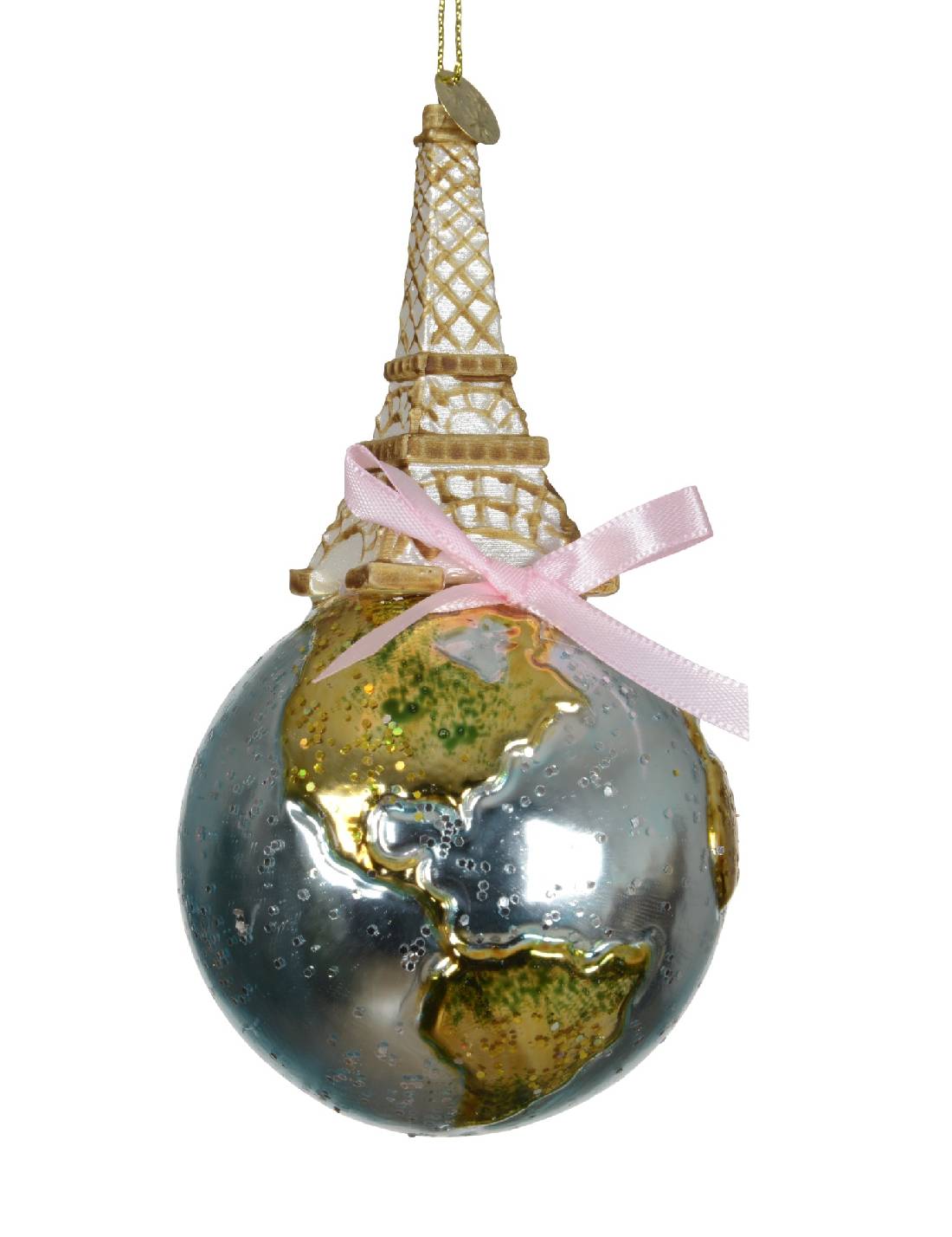 Pallina Albero Di Natale In Vetro Torre Eiffel Su Mondo 15cm
