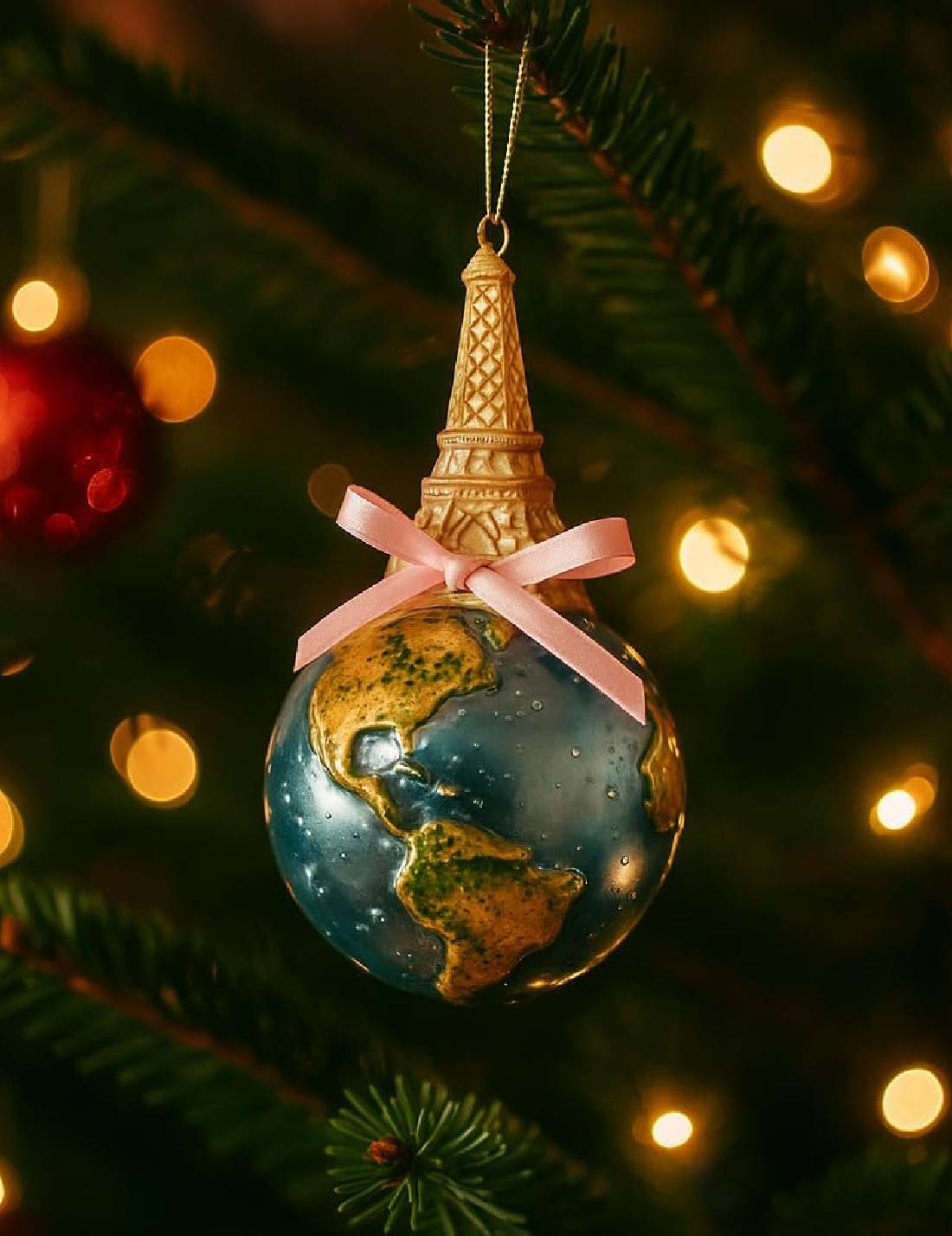 Pallina Albero Di Natale In Vetro Torre Eiffel Su Mondo 15cm
