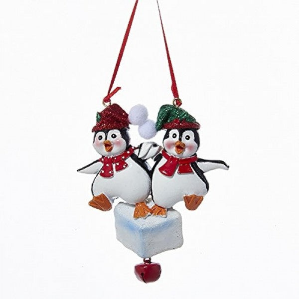 Addobbo Albero Natale Coppia Pinguini Con Sonaglio Personalizzabile