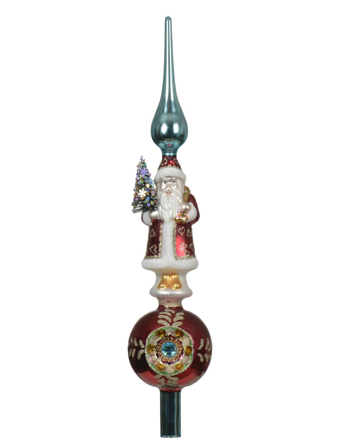 Puntale Albero Di Natale In Vetro Con Babbo Natale 40cm