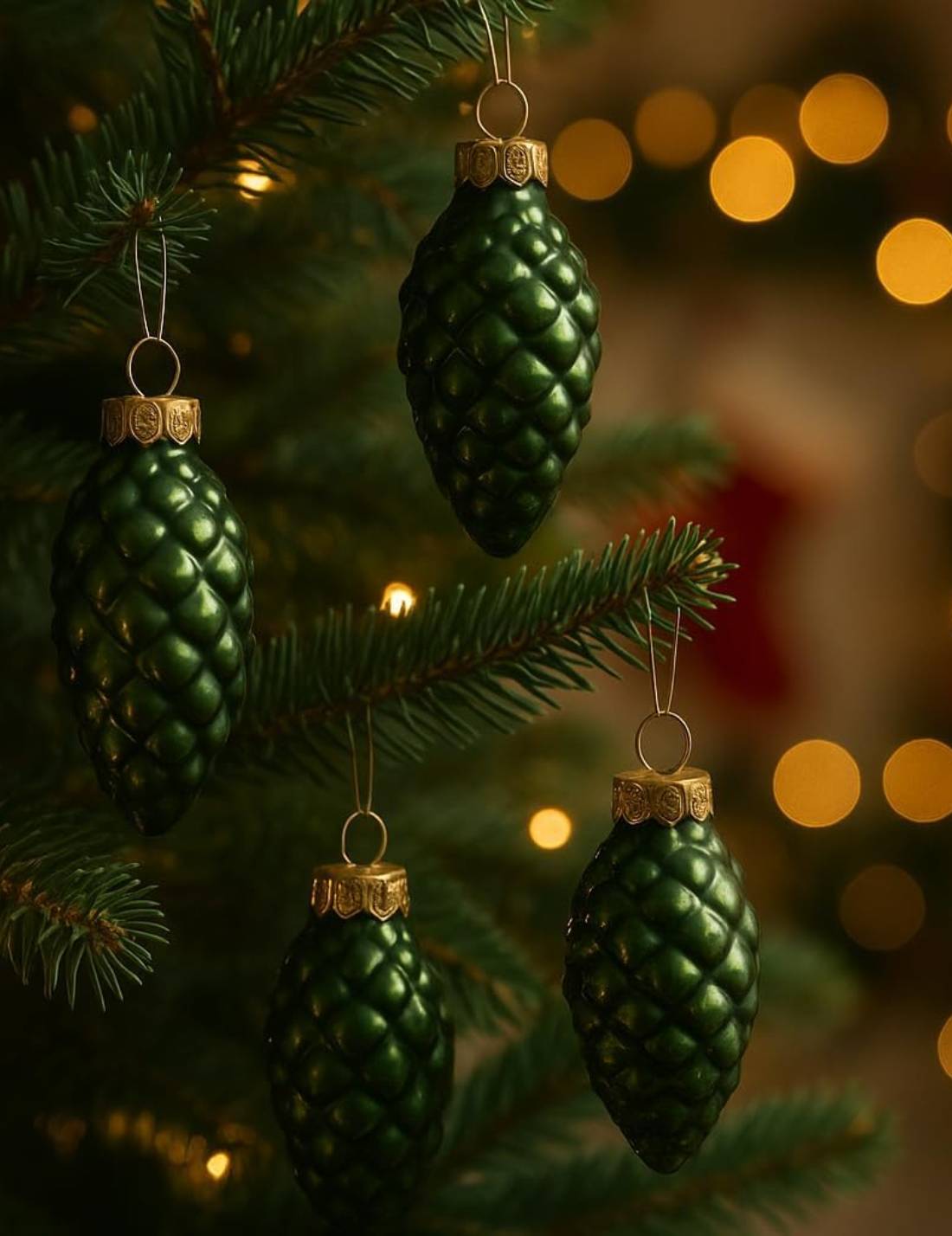 Set 12pz Palline Albero Di Natale Pigna Verde Pino 6cm