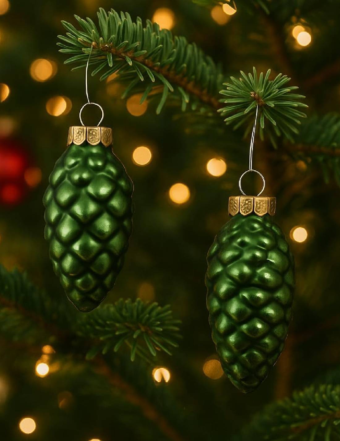 Set 12pz Palline Albero Di Natale Pigna Verde Pino 6cm
