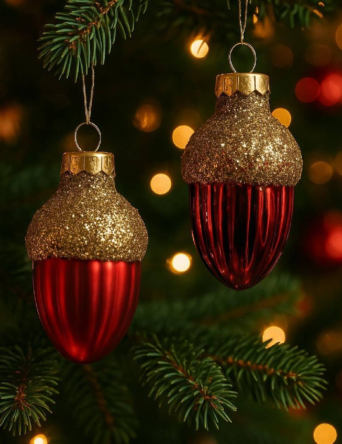 Set 12pz Palline Albero Di Natale Ghianda Rossa 4cm