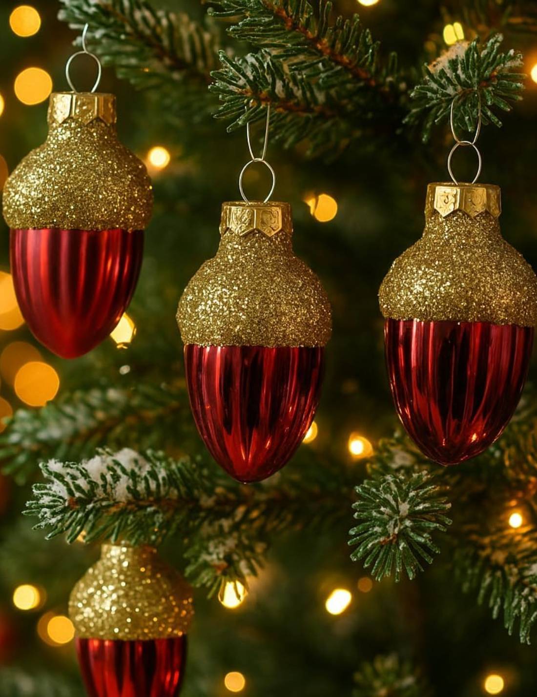 Set 12pz Palline Albero Di Natale Ghianda Rossa 4cm