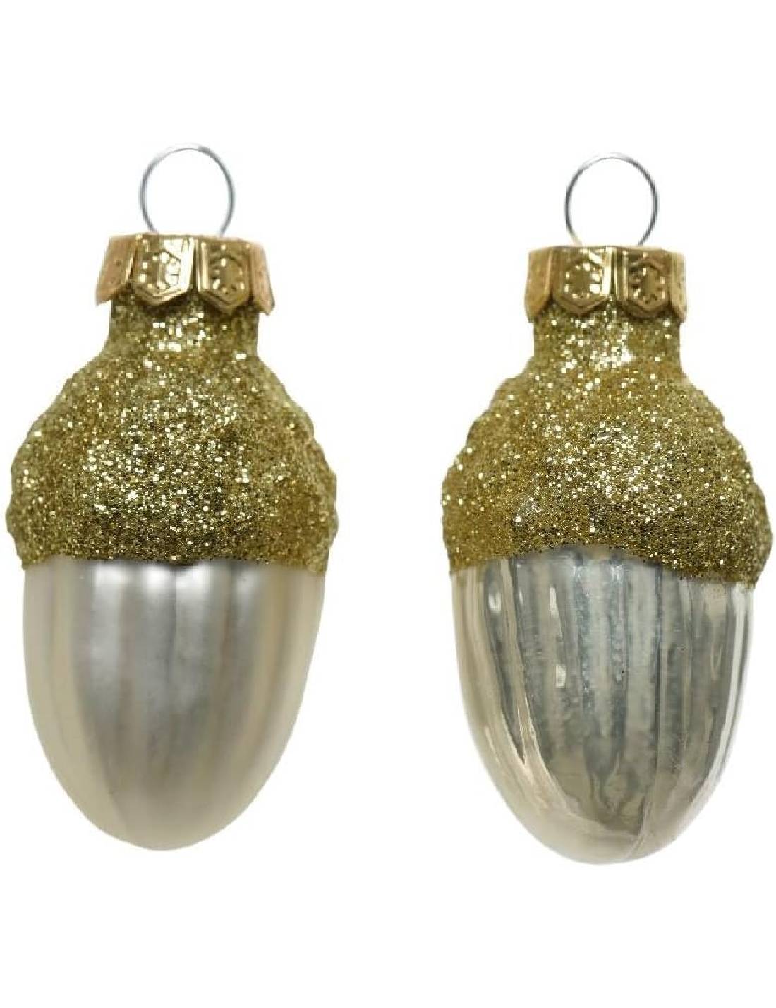 Set 12pz Palline Albero Di Natale Ghianda Oro Opaco 4cm