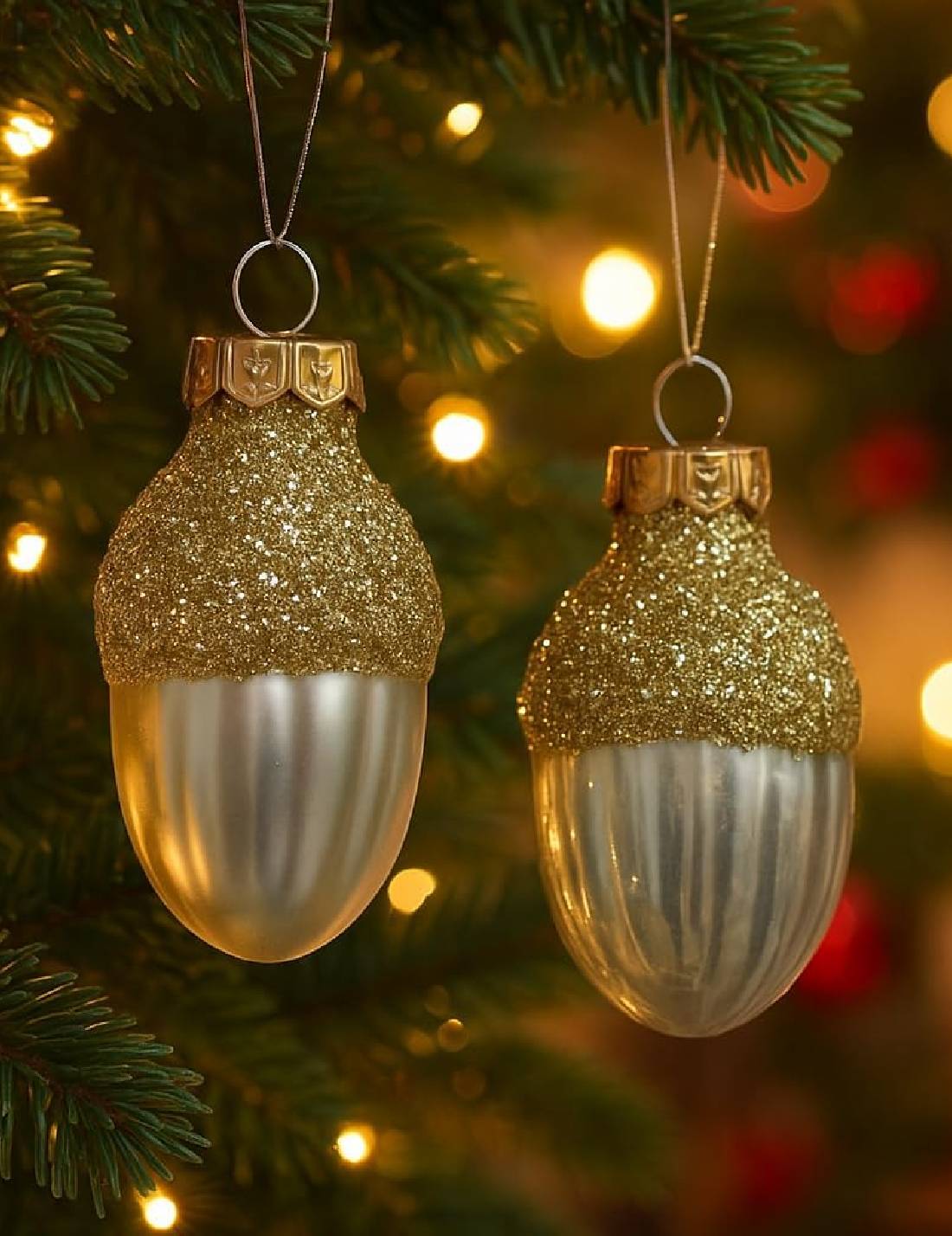 Set 12pz Palline Albero Di Natale Ghianda Oro Opaco 4cm