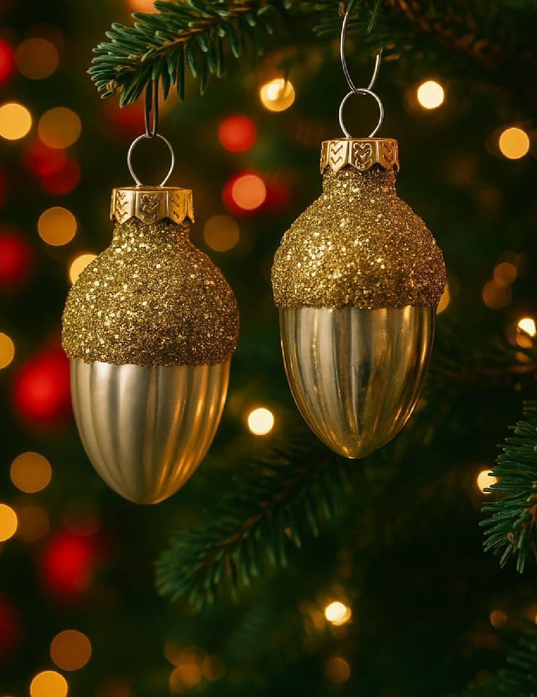 Set 12pz Palline Albero Di Natale Ghianda Oro Opaco 4cm