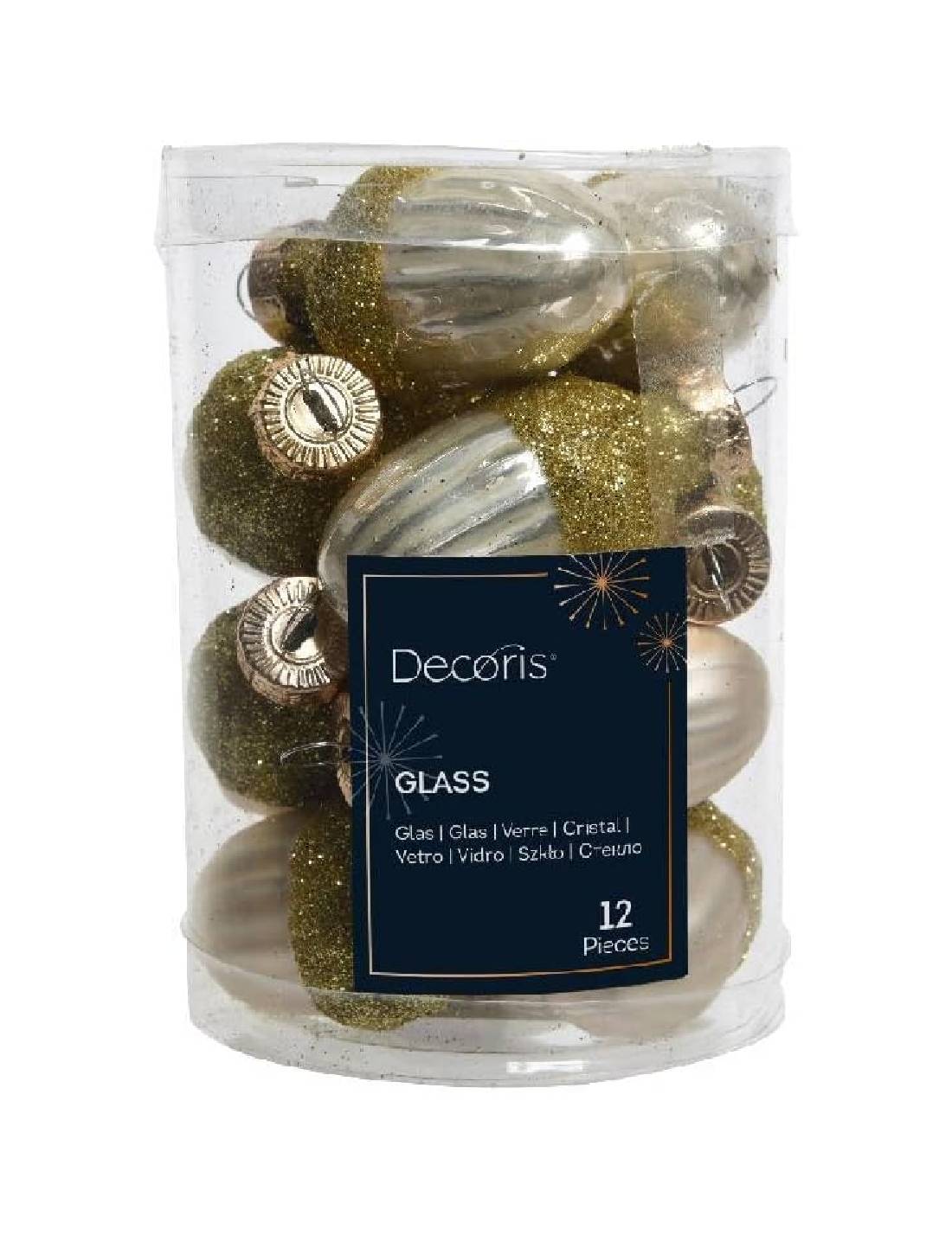 Set 12pz Palline Albero Di Natale Ghianda Oro Opaco 4cm