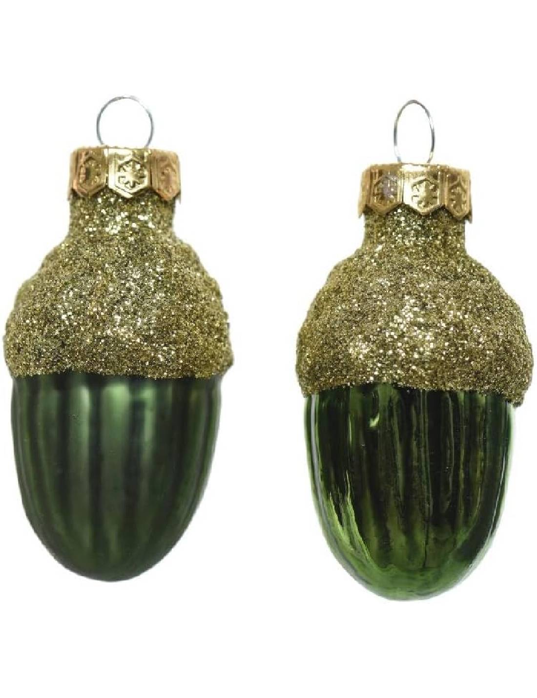 Set 12pz Palline Albero Di Natale Ghianda Verde Pino 4cm