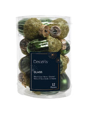 Set 12pz Palline Albero Di Natale Ghianda Verde Pino 4cm
